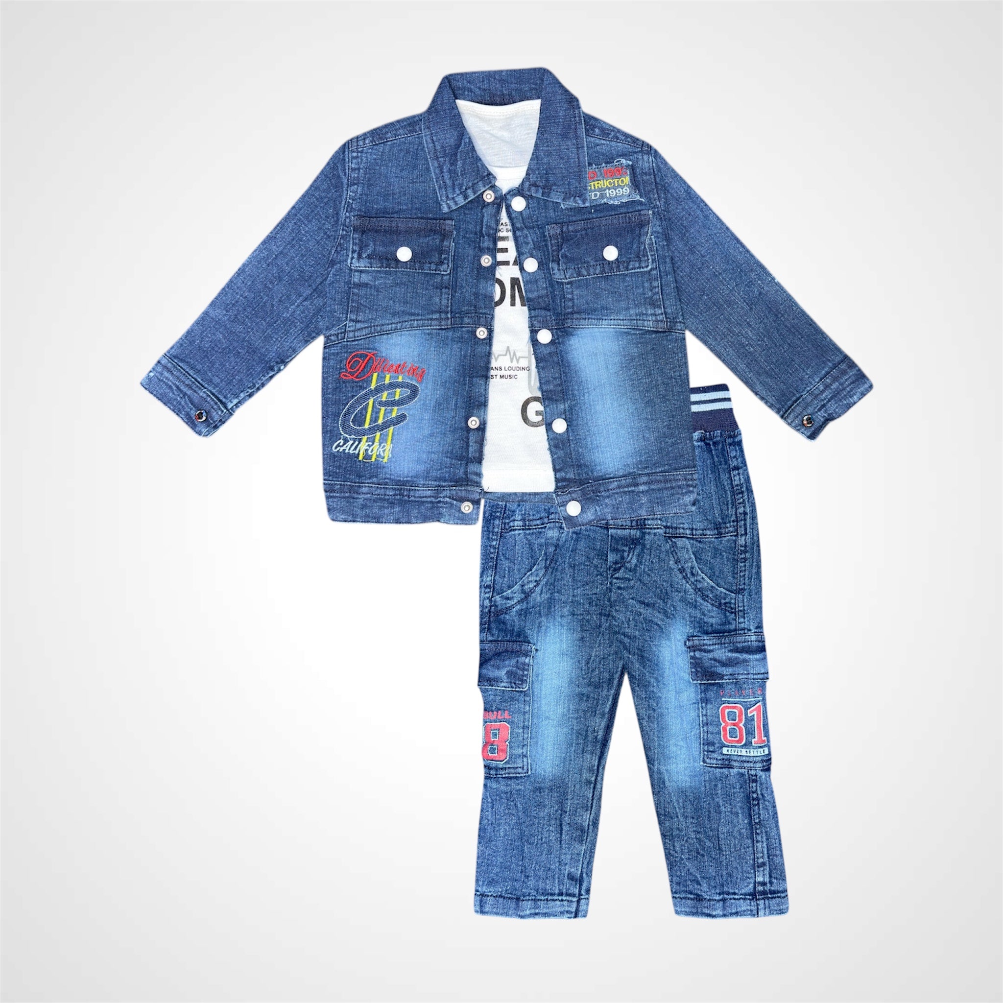 Boys' Graphic Tee, Collared Jacket, and Coordinated Pant Set