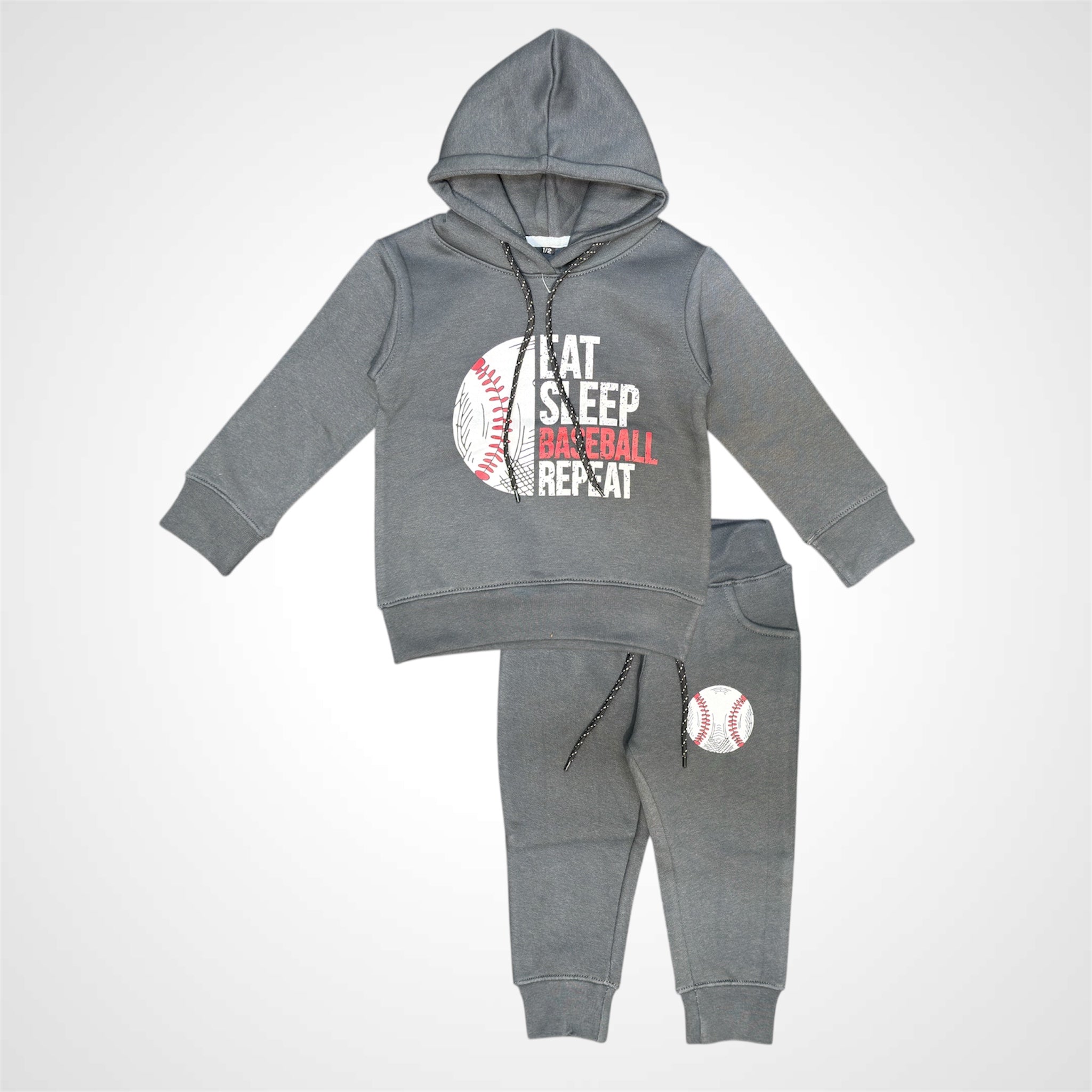 Boys' Sporty Red Baseball Graphic Sweatshirt & Sweatpants Outfit