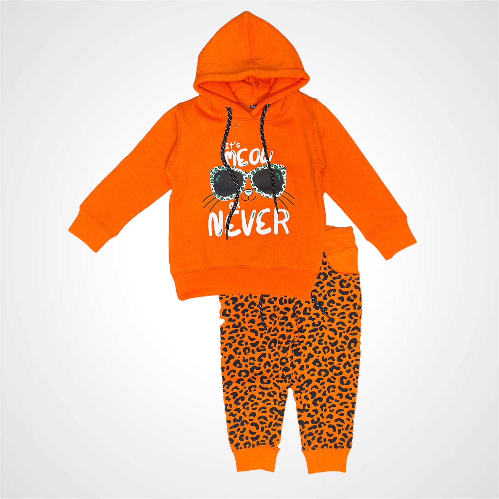 Trendy Kids' Orange 'It's Meow Never' Cat Hoodie