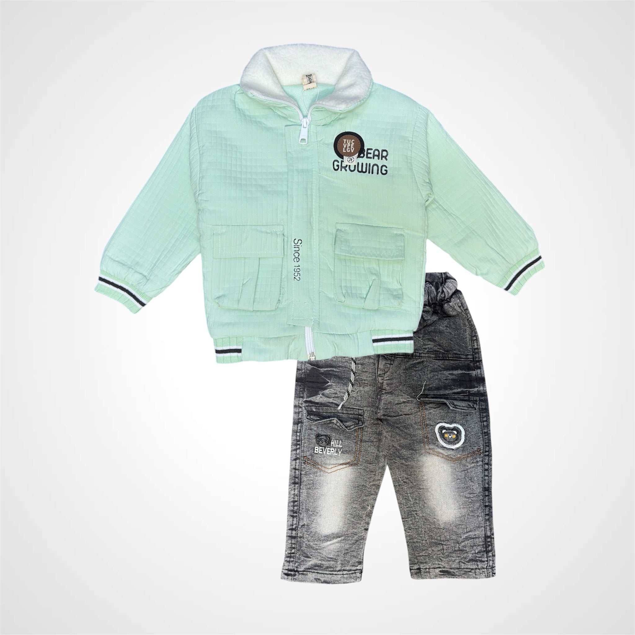 Boys' Quilted Zip-Up Jacket and Washed Jogger Two-Piece Set