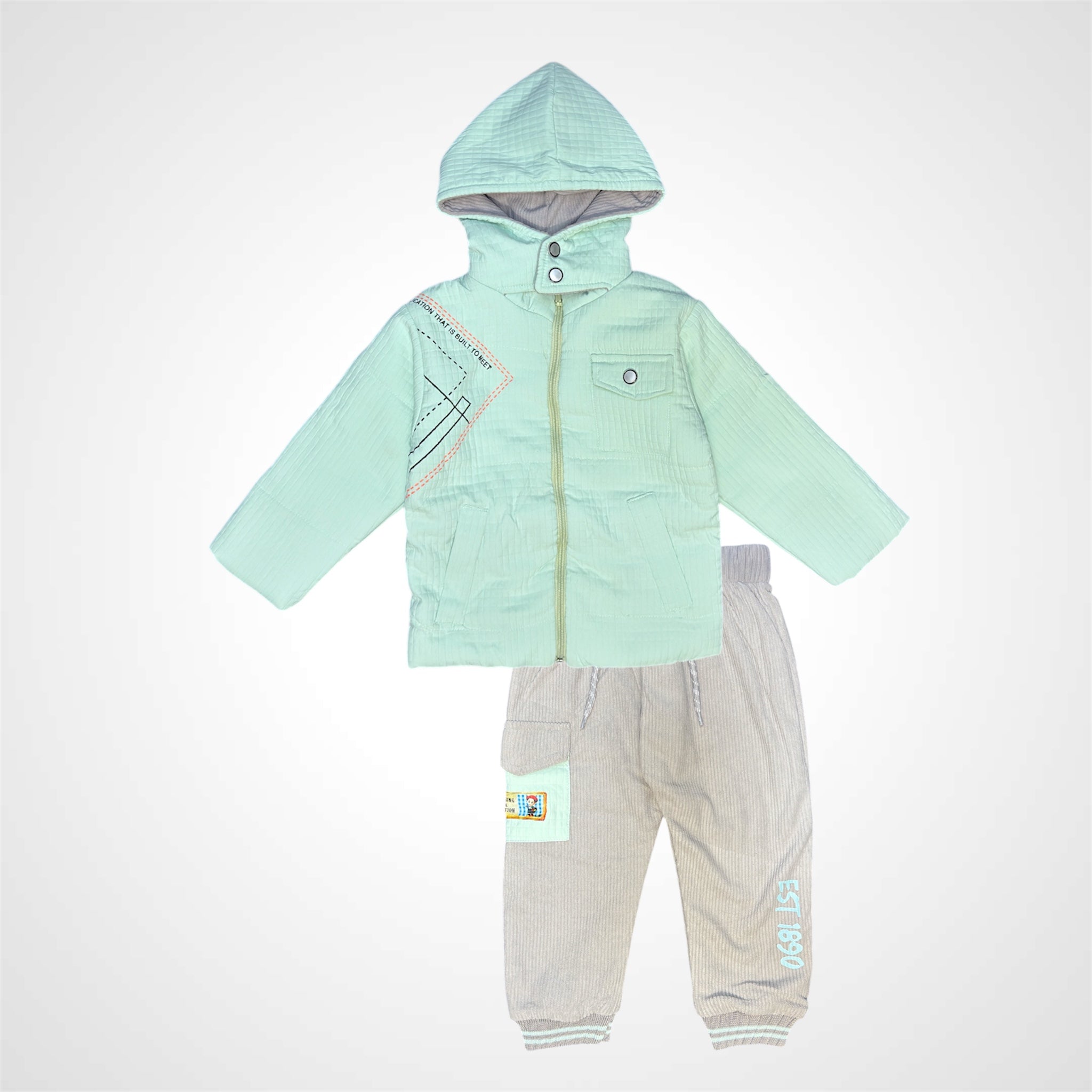 Boys' Textured Hooded Jacket and Graphic Detail Jogger Set