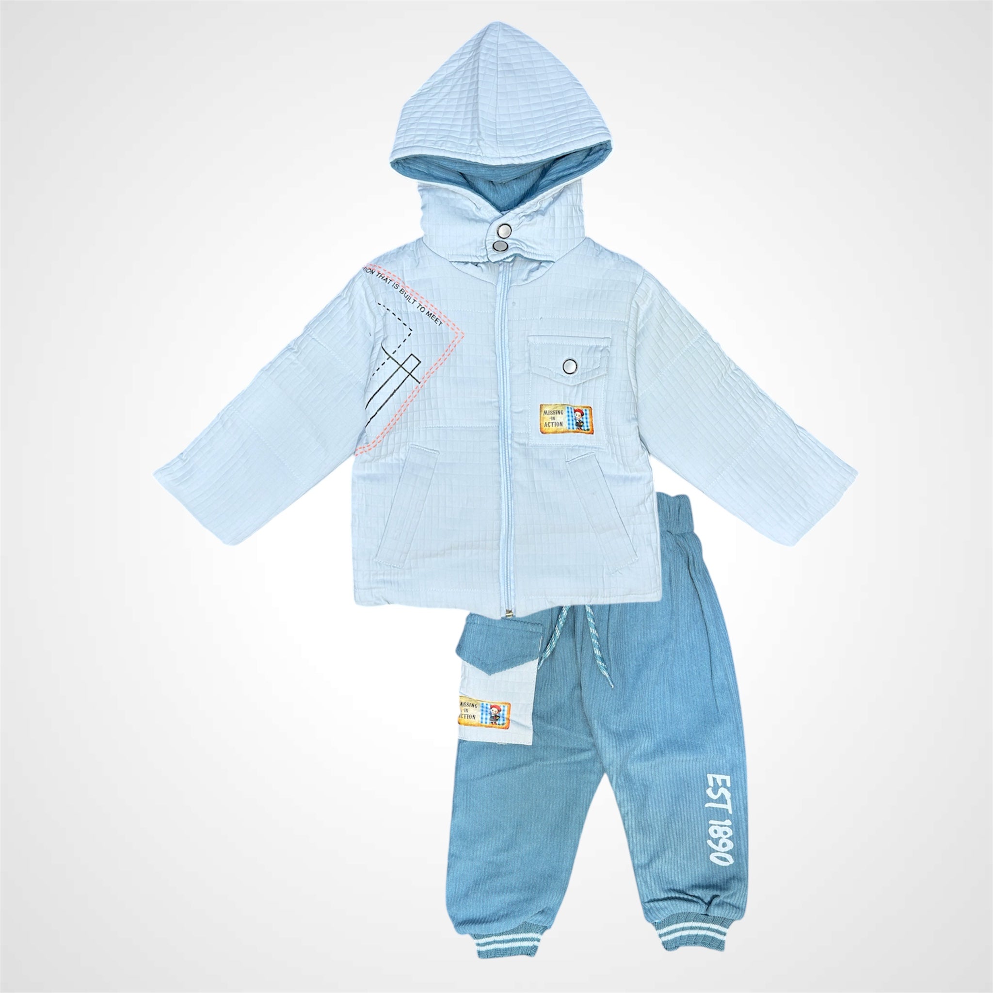 Boys' Textured Hooded Jacket and Graphic Detail Jogger Set