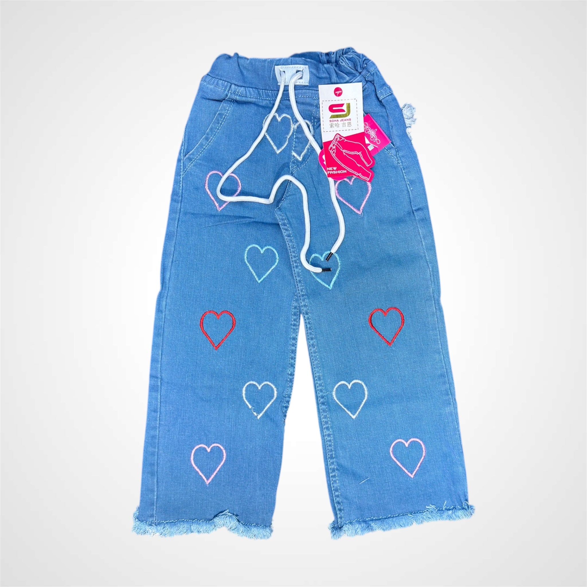 Girls Heart Embroidered Wide Leg Denim Jeans