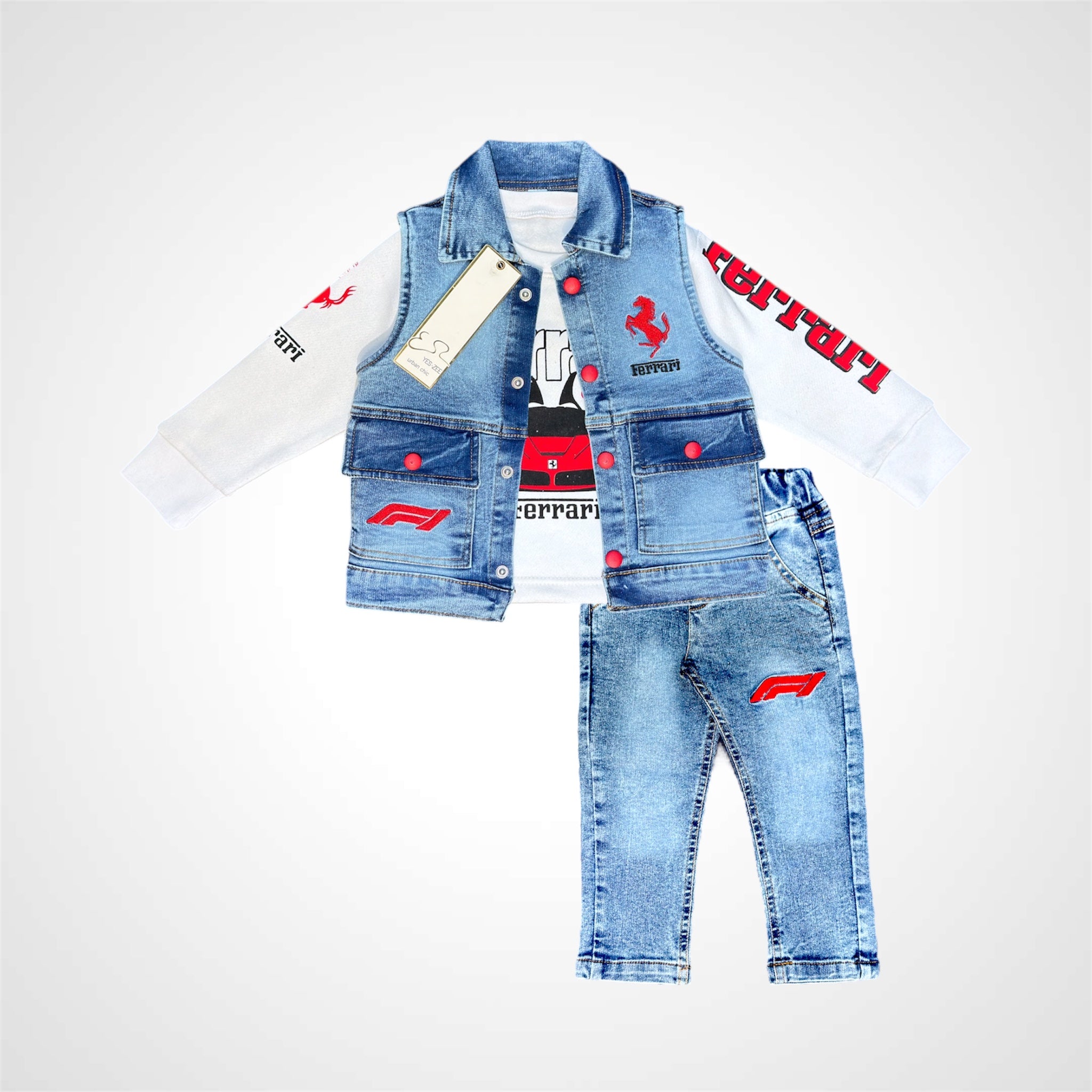 Kids' Faux Denim Vest & Tee with Ferrari Style Jeans