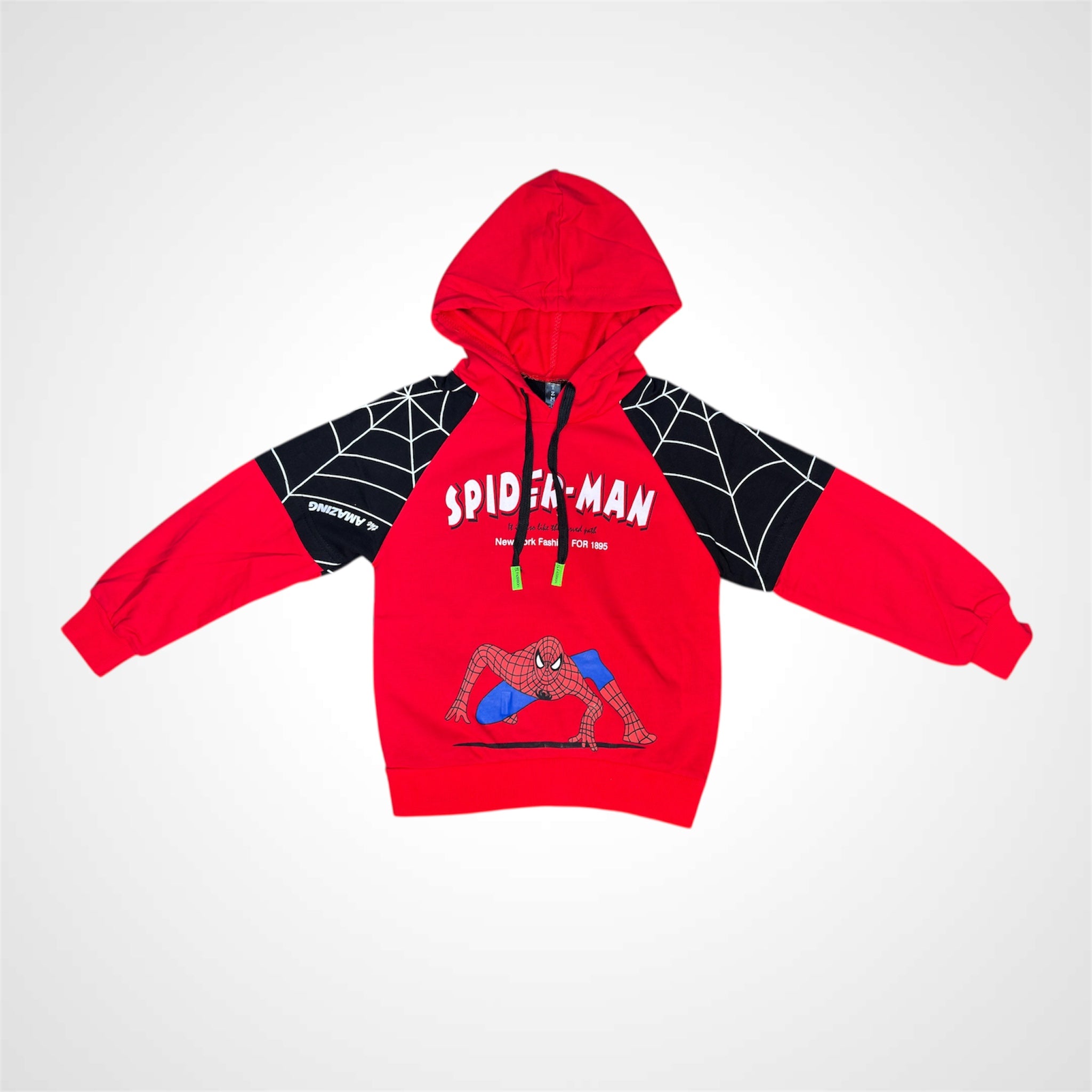 Boys Spider-Man Printed Hoodie – Red & Black Pullover Sweatshirt