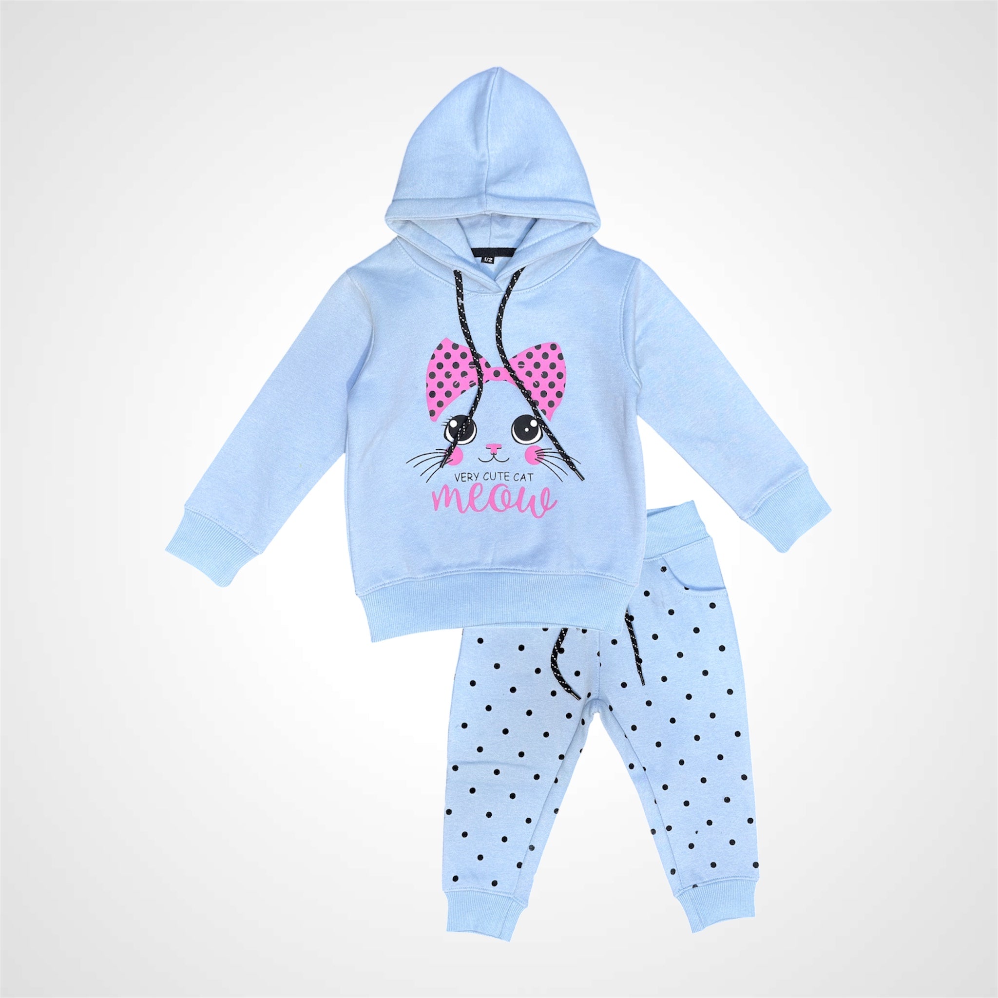Adorable Kids' Cat Print Hooded Tracksuit - Stylish 2-Piece Jogger Set
