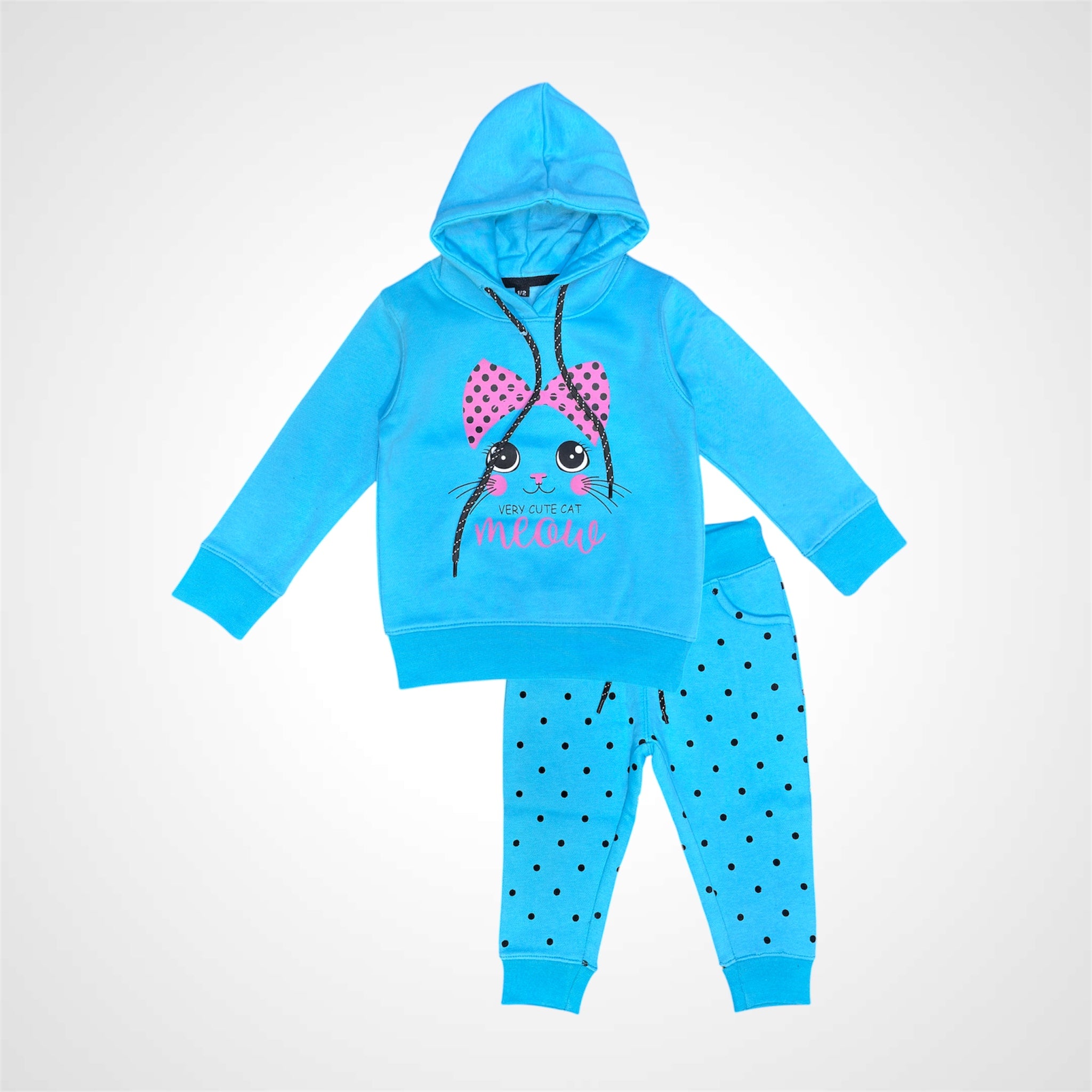 Adorable Kids' Cat Print Hooded Tracksuit - Stylish 2-Piece Jogger Set
