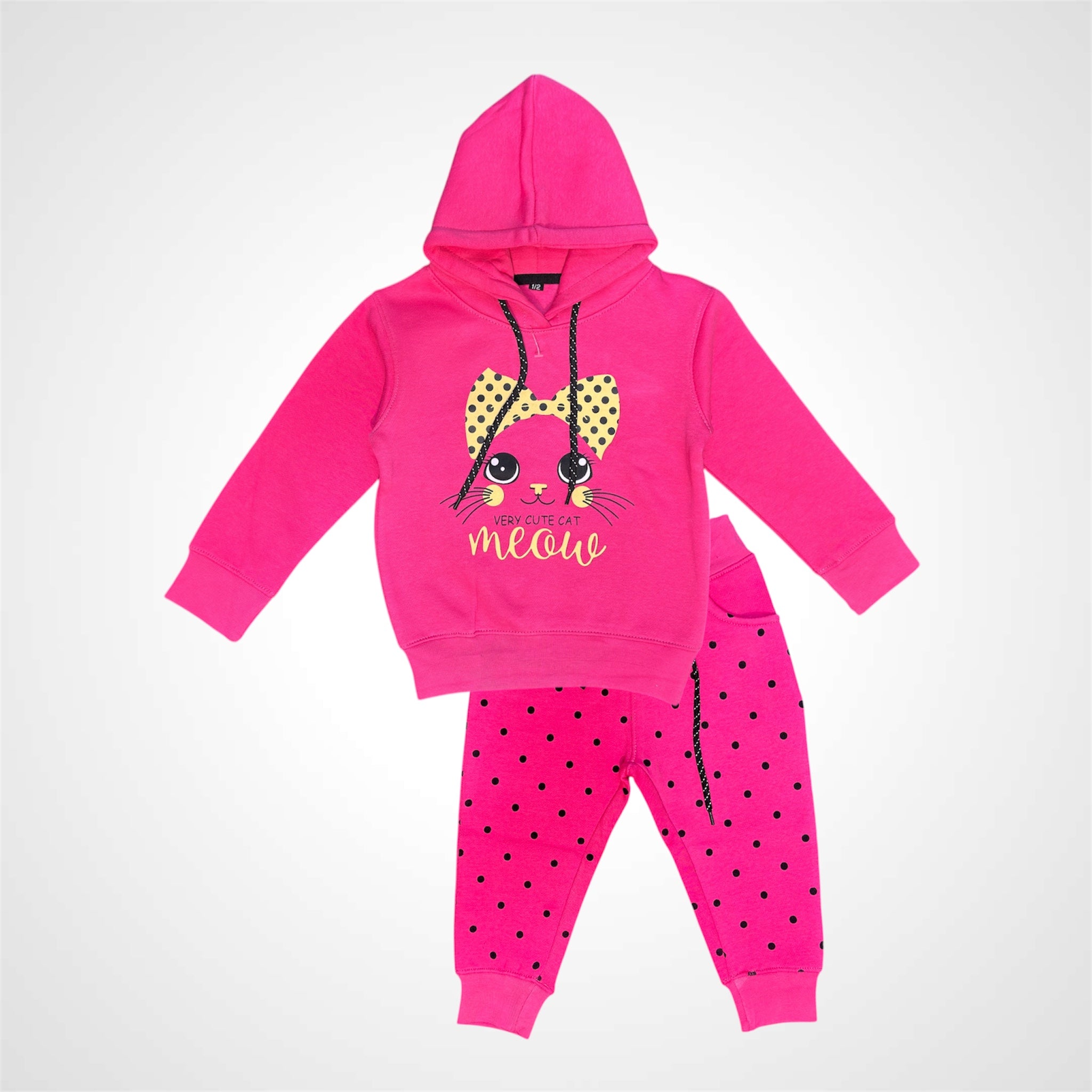 Adorable Kids' Cat Print Hooded Tracksuit - Stylish 2-Piece Jogger Set