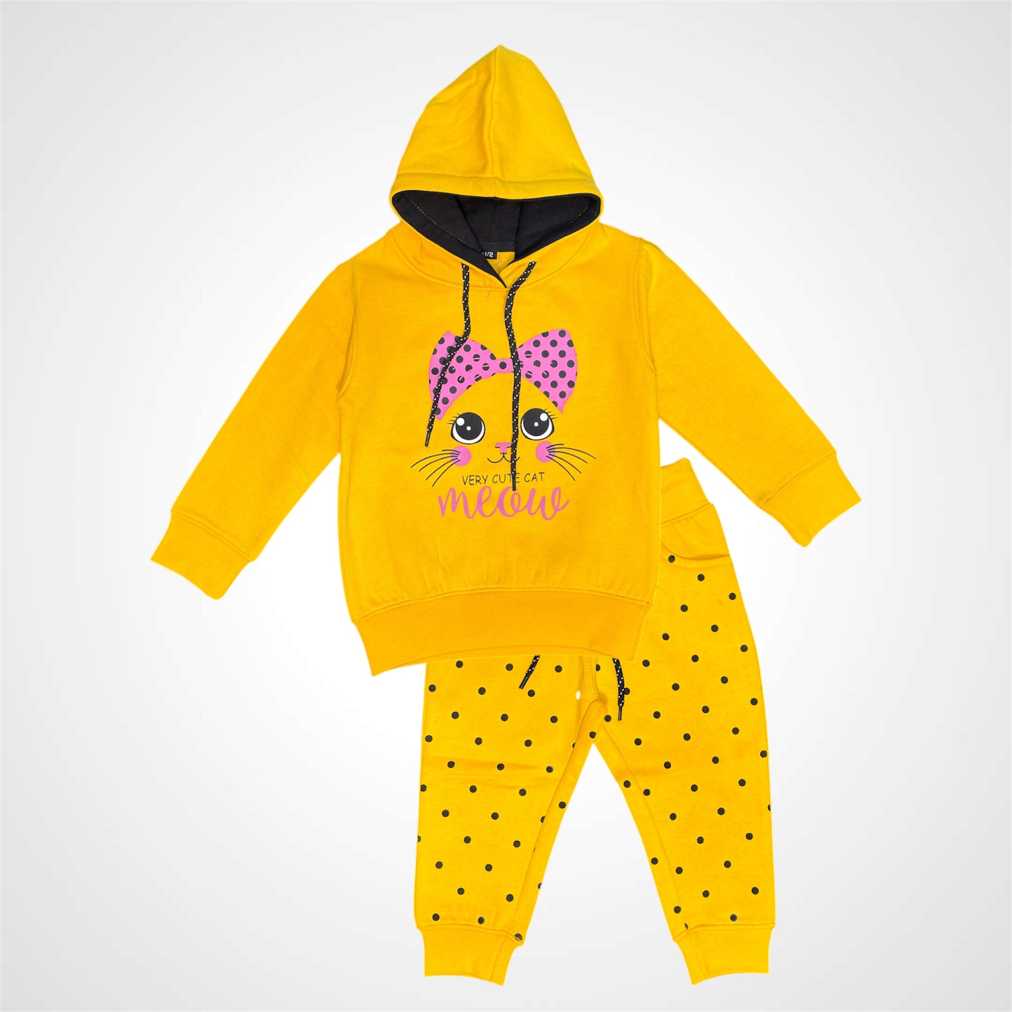 Adorable Kids' Cat Print Hooded Tracksuit - Stylish 2-Piece Jogger Set