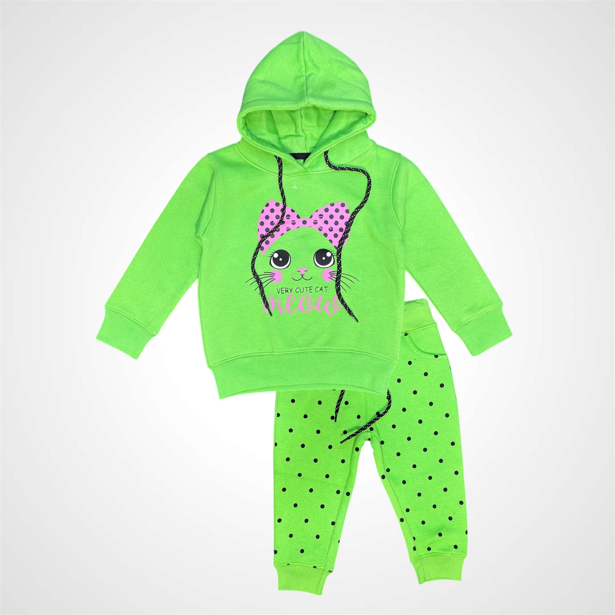 Adorable Kids' Cat Print Hooded Tracksuit - Stylish 2-Piece Jogger Set