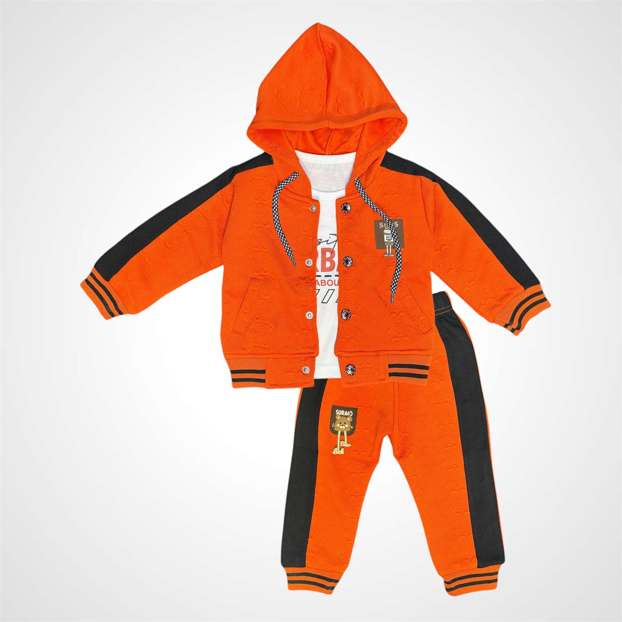 Boys' Smart Casual 3-Piece Set - Striped Vest-Style Shirt, Graphic T-Shirt & Distressed Denim - Imported Staff