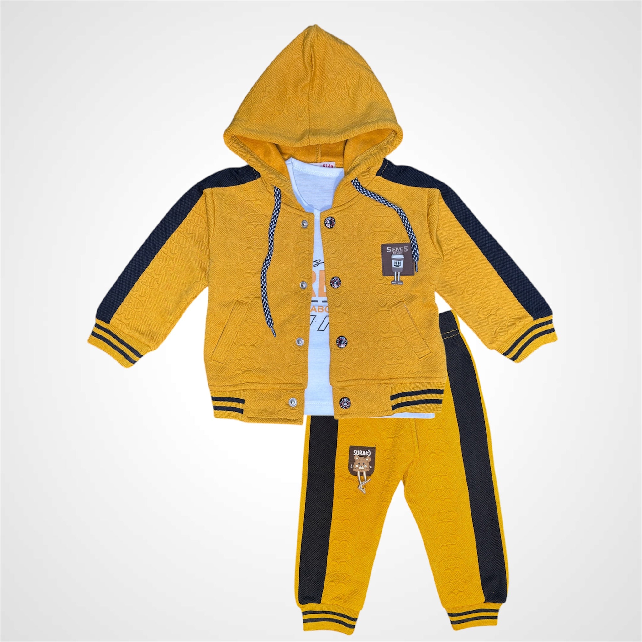Boys' Smart Casual 3-Piece Set - Striped Vest-Style Shirt, Graphic T-Shirt & Distressed Denim - Imported Staff