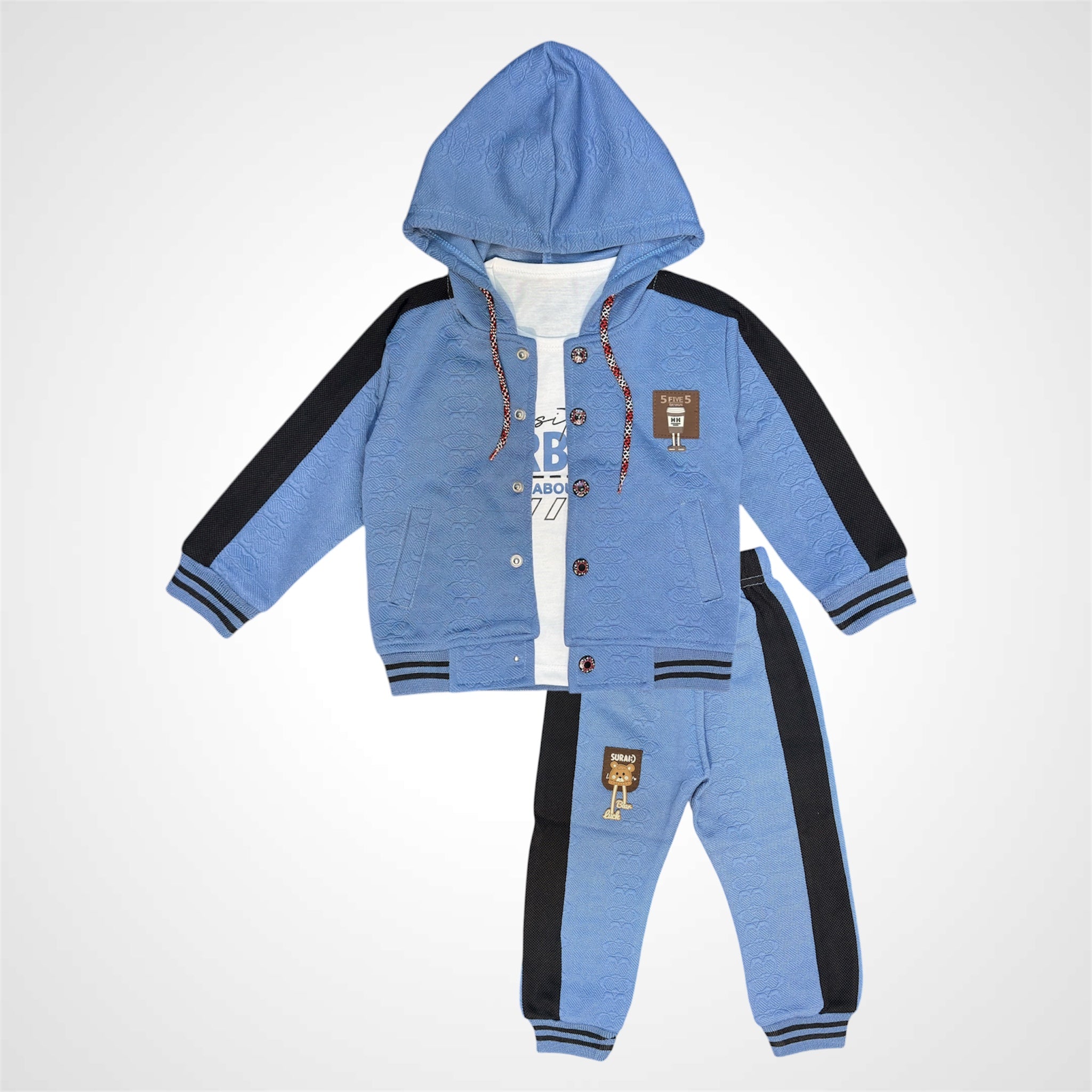 Boys' Smart Casual 3-Piece Set - Striped Vest-Style Shirt, Graphic T-Shirt & Distressed Denim - Imported Staff