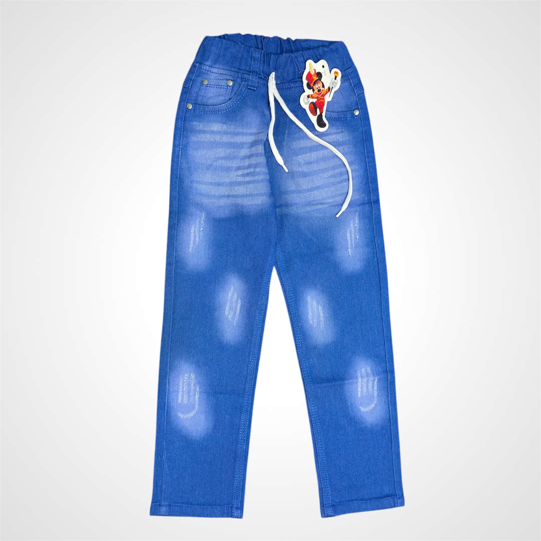 Kids' Trendy Wash-Effect Denim Jeans - Distressed Style with Elastic Drawstring Waist