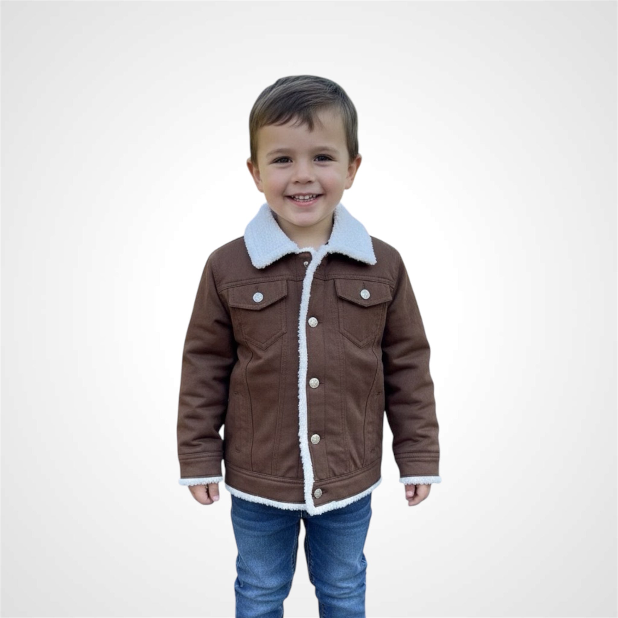 Kids' Sherpa-Lined Brown Suede/Suedette Trucker Jacket