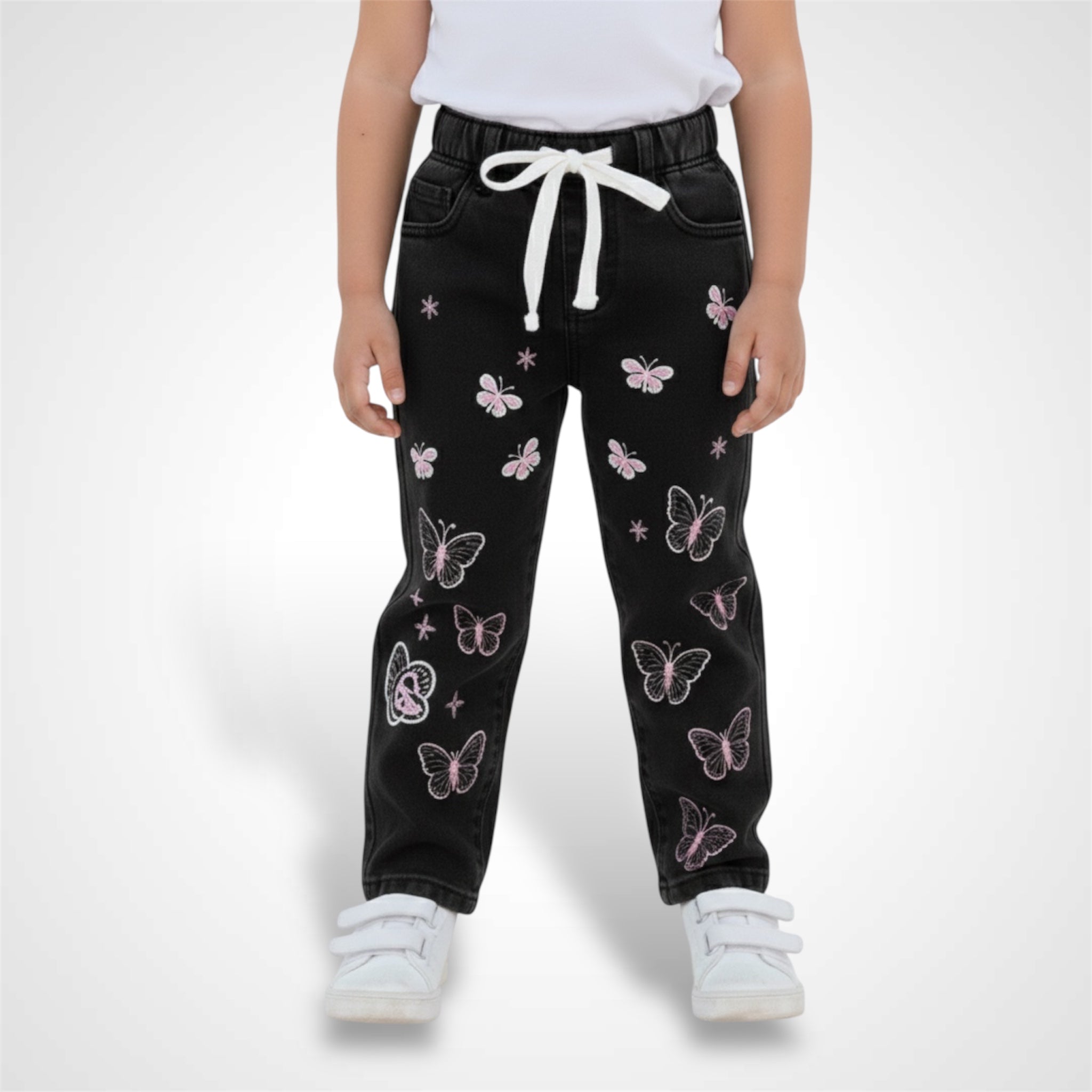 Girls' Signature Butterfly Embroidered Denim – Soft Stretch Jogger Jeans