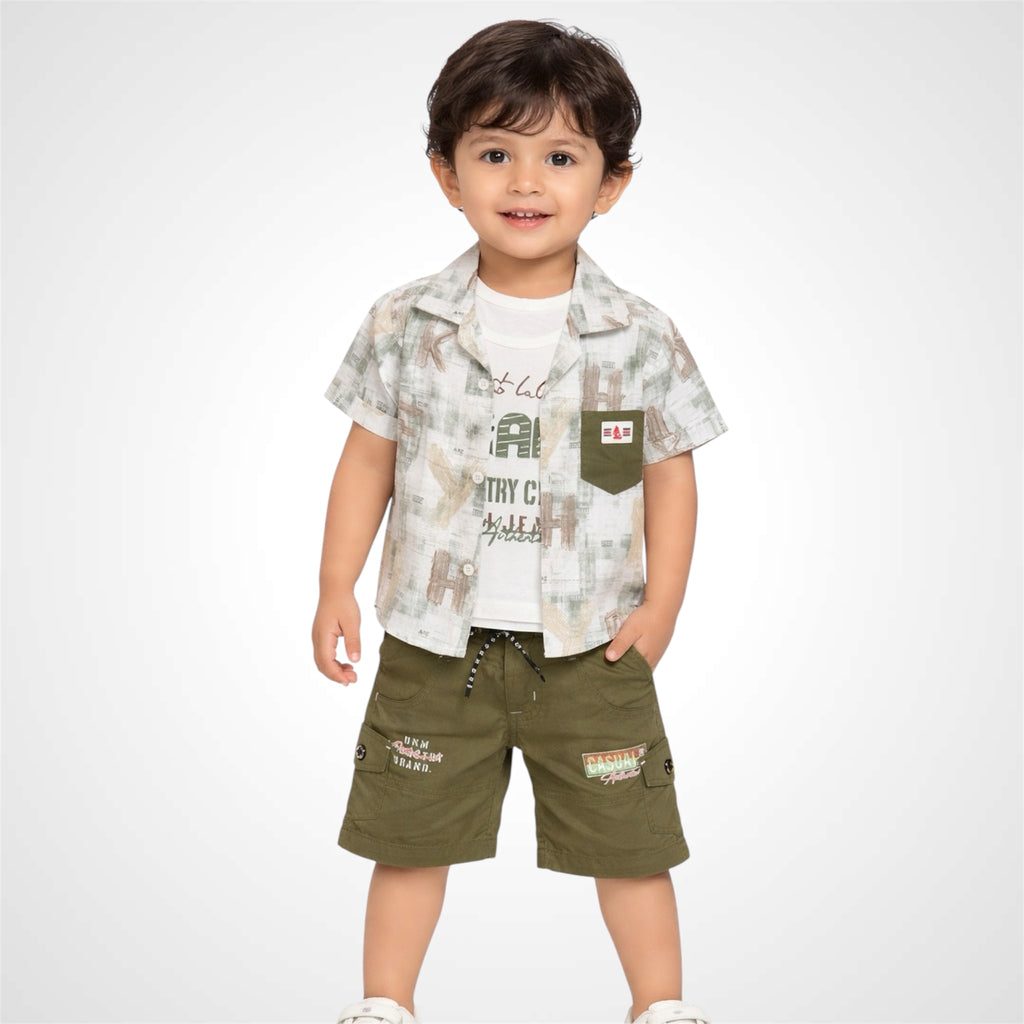 Kids 3-Piece Summer Casual Outfit | Shirt,Tee & Denim Shorts Set