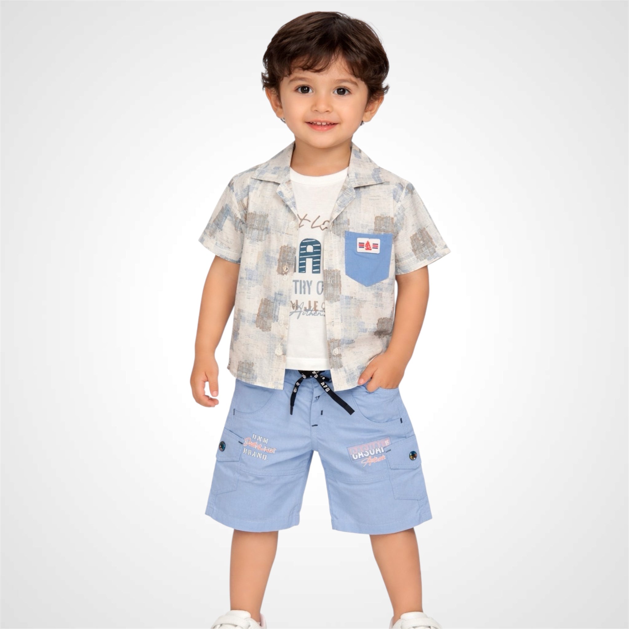 Kids 3-Piece Summer Casual Outfit | Shirt,Tee & Denim Shorts Set