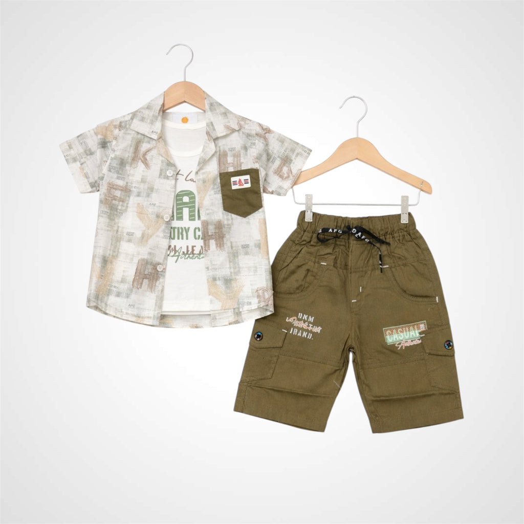 Kids 3-Piece Summer Casual Outfit | Shirt,Tee & Denim Shorts Set