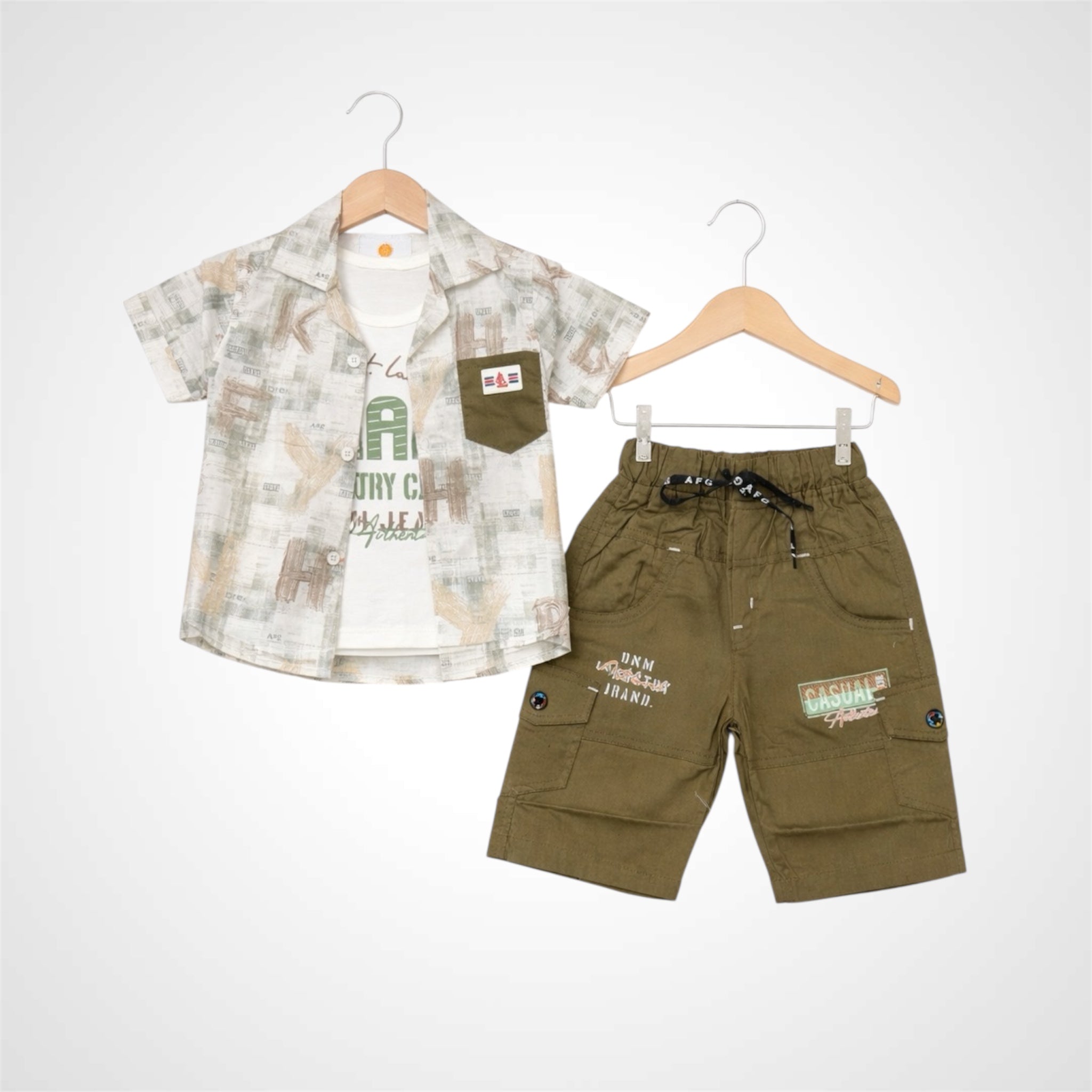 Kids 3-Piece Summer Casual Outfit | Shirt,Tee & Denim Shorts Set