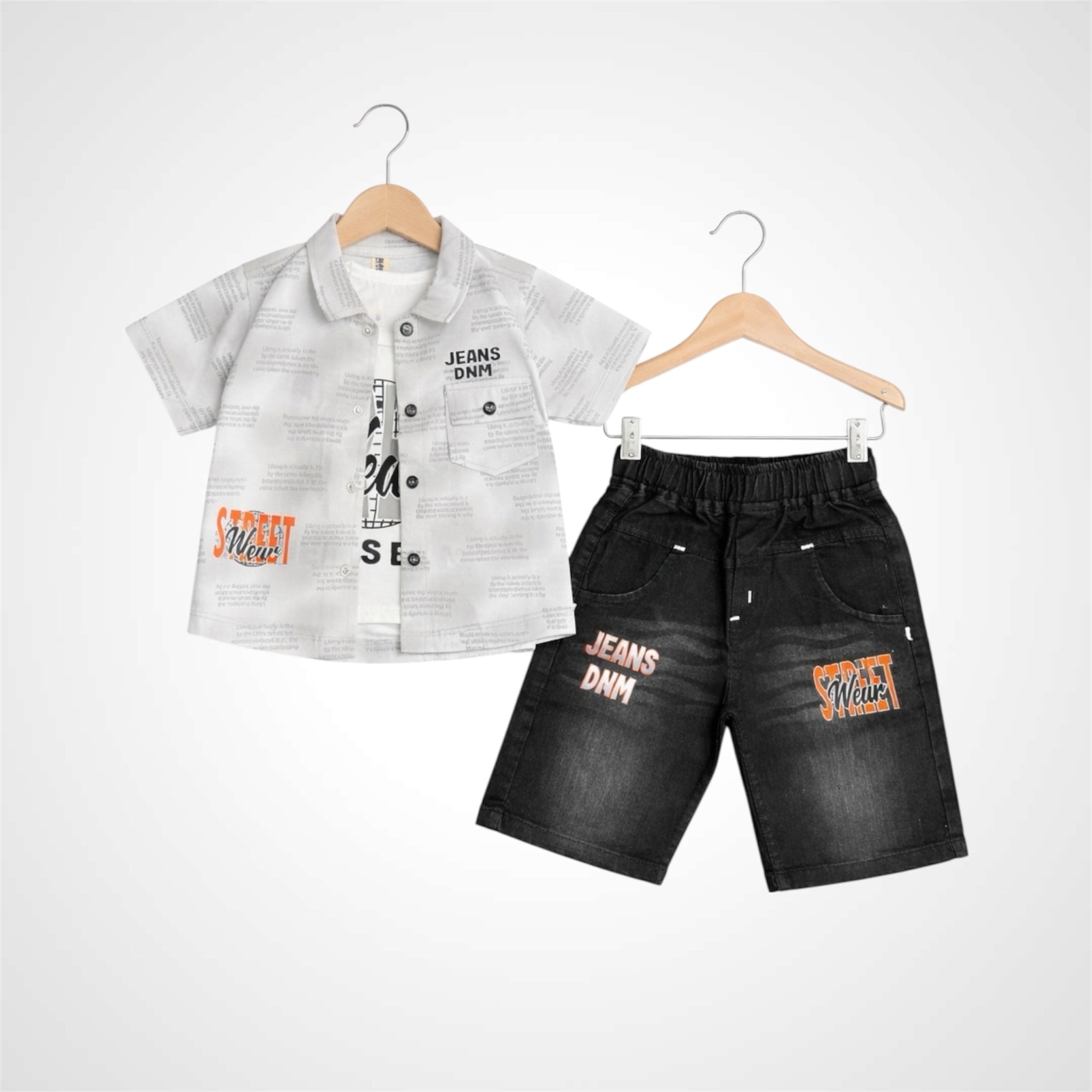 Kids 3-Piece Summer Casual Outfit | Shirt,Tee & Denim Shorts Set