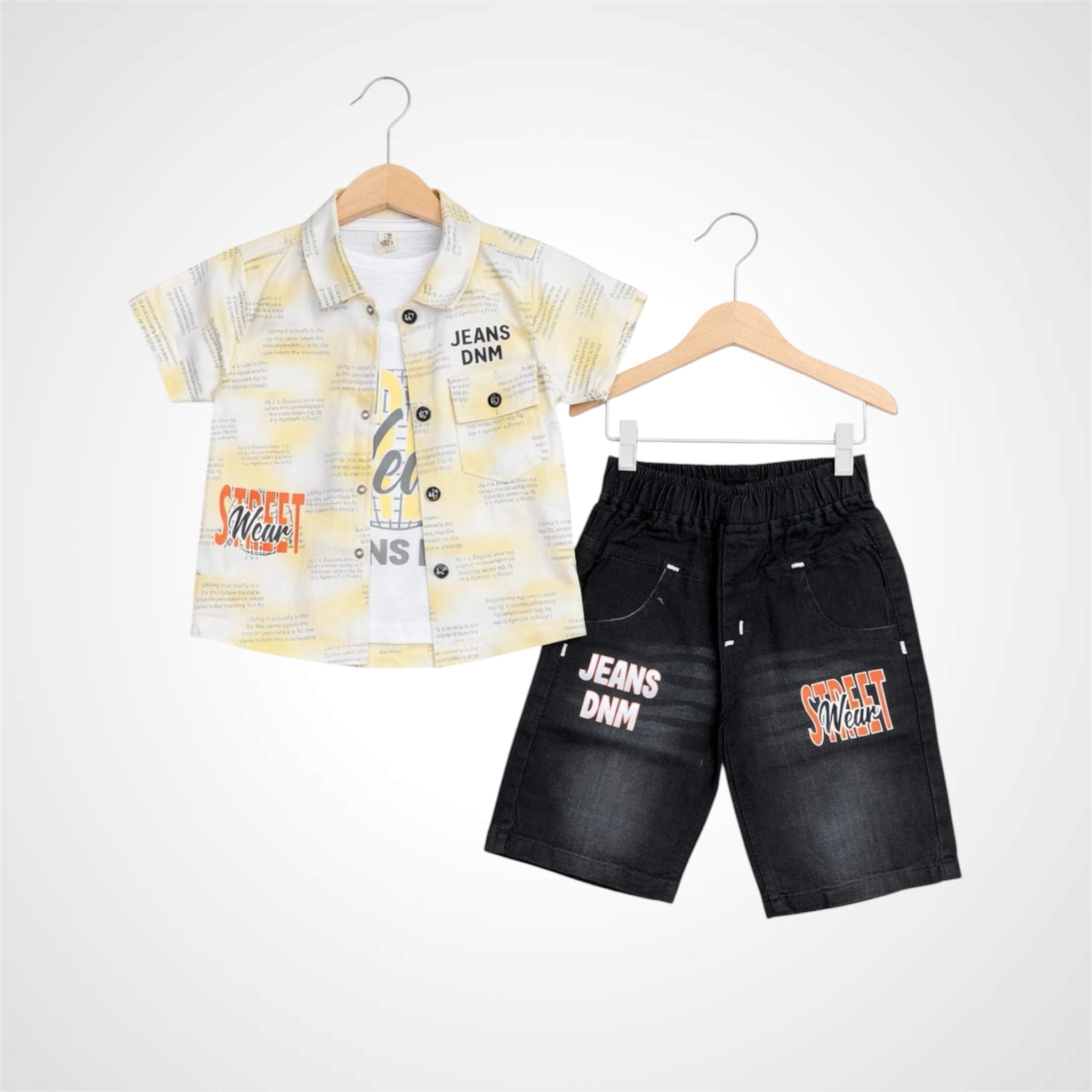Kids 3-Piece Summer Casual Outfit | Shirt,Tee & Denim Shorts Set