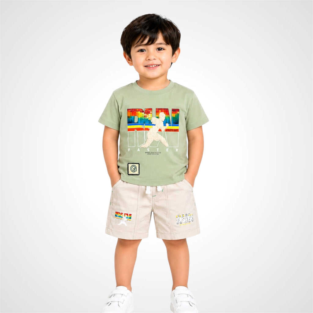 Premium Boys Graphic T-Shirt & Shorts Set - Casual Cotton Summer Outfit