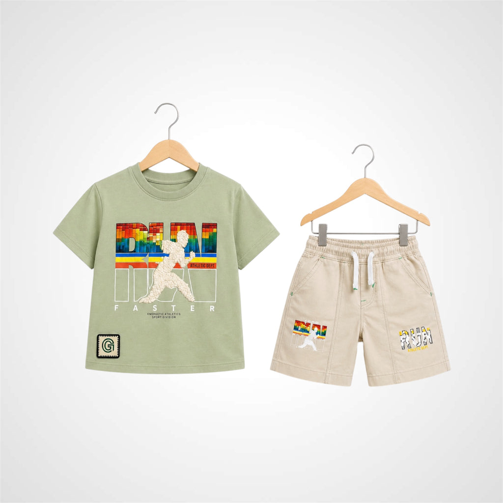 Premium Boys Graphic T-Shirt & Shorts Set - Casual Cotton Summer Outfit