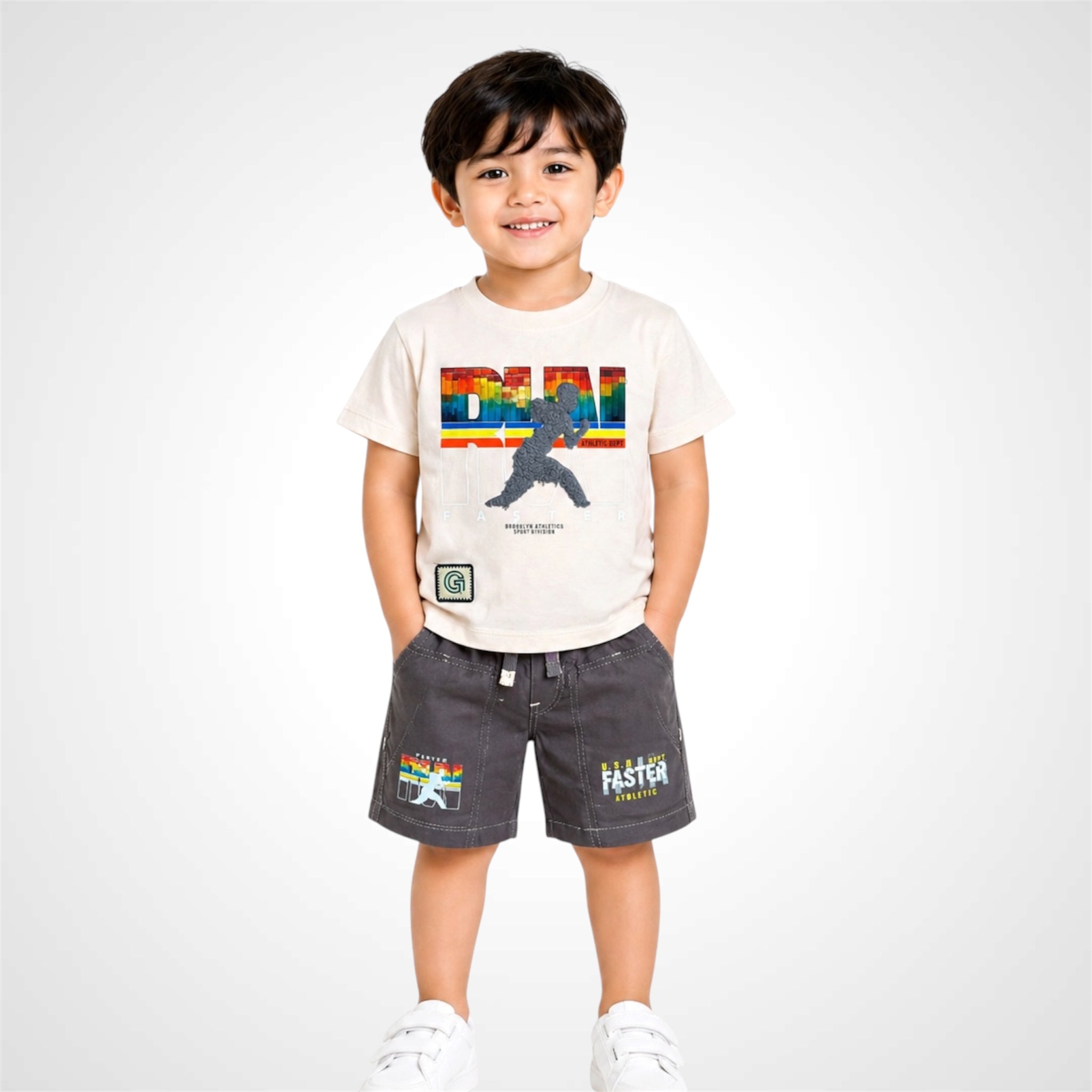 Premium Boys Graphic T-Shirt & Shorts Set - Casual Cotton Summer Outfit