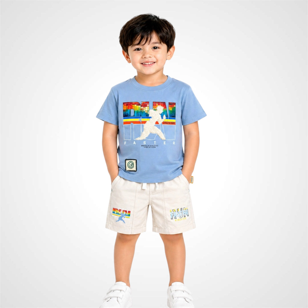 Premium Boys Graphic T-Shirt & Shorts Set - Casual Cotton Summer Outfit