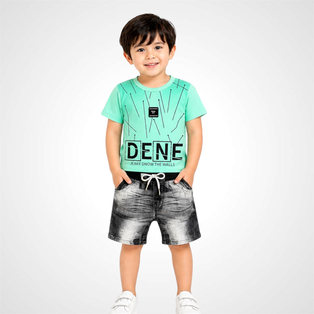 Premium Boys' Graphic T-Shirt and Denim Shorts Two-Piece Summer Outfit Set