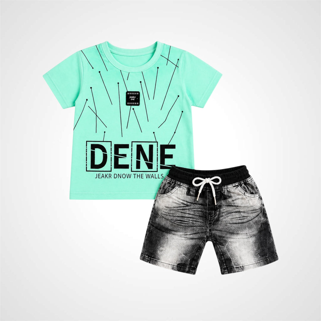Premium Boys' Graphic T-Shirt and Denim Shorts Two-Piece Summer Outfit Set