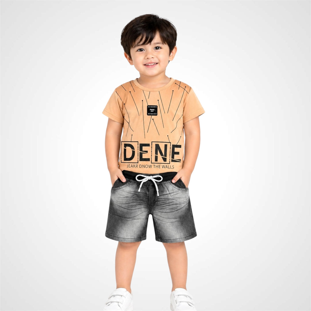 Premium Boys' Graphic T-Shirt and Denim Shorts Two-Piece Summer Outfit Set