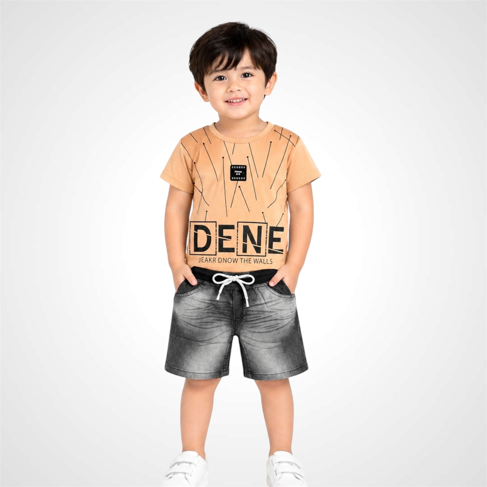 Premium Boys' Graphic T-Shirt and Denim Shorts Two-Piece Summer Outfit Set