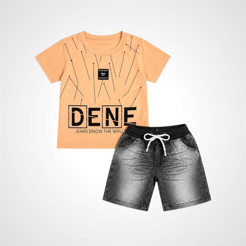 Premium Boys' Graphic T-Shirt and Denim Shorts Two-Piece Summer Outfit Set