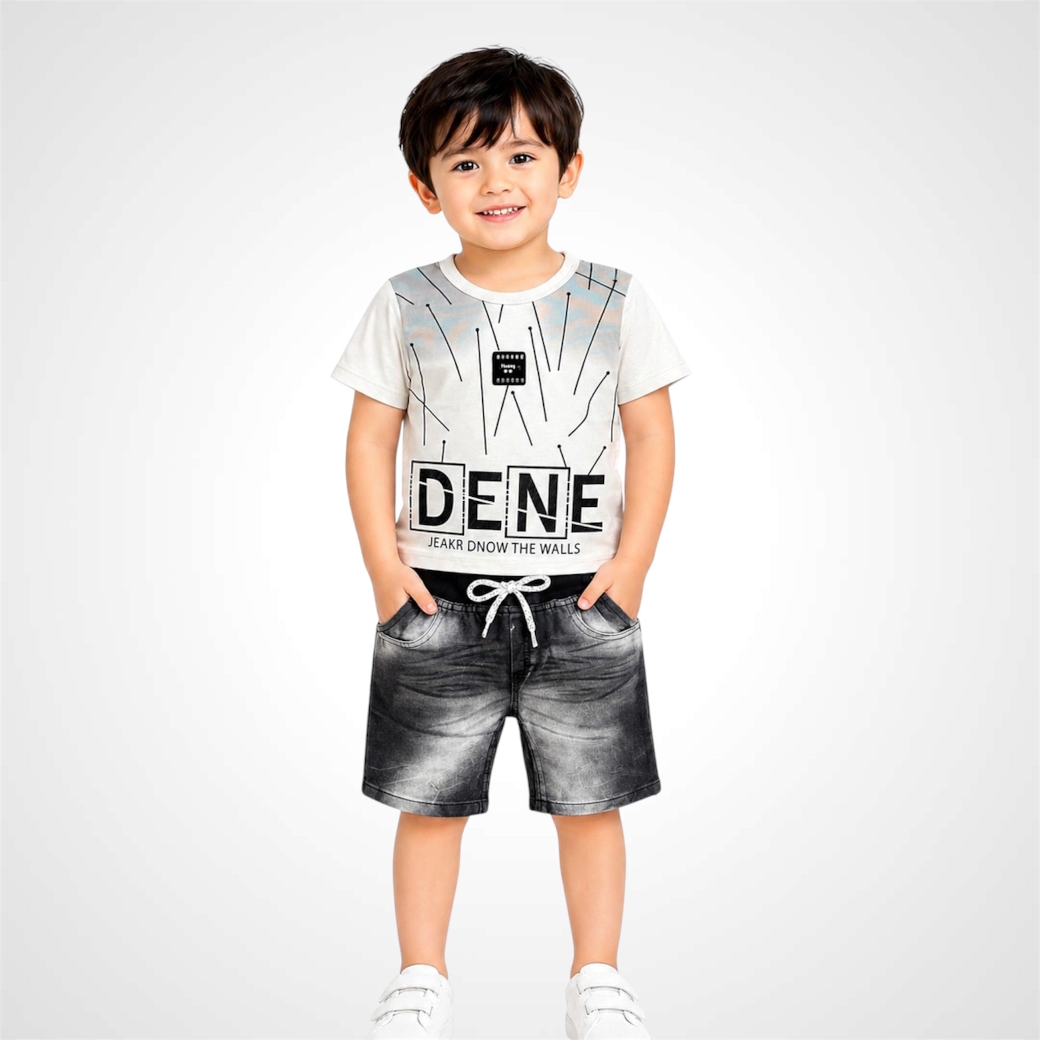 Premium Boys' Graphic T-Shirt and Denim Shorts Two-Piece Summer Outfit Set