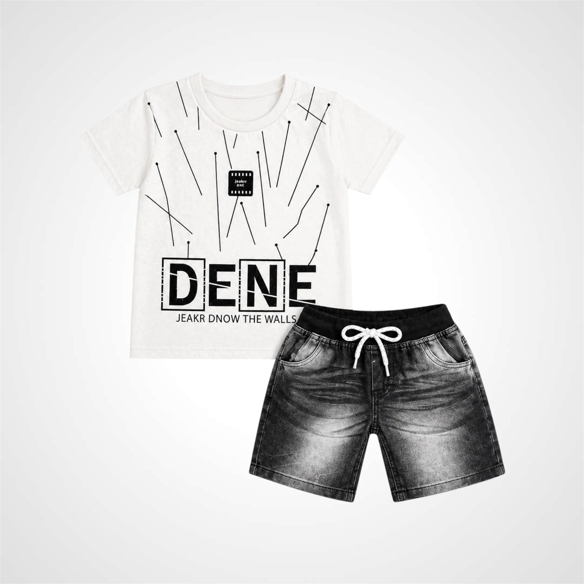 Premium Boys' Graphic T-Shirt and Denim Shorts Two-Piece Summer Outfit Set