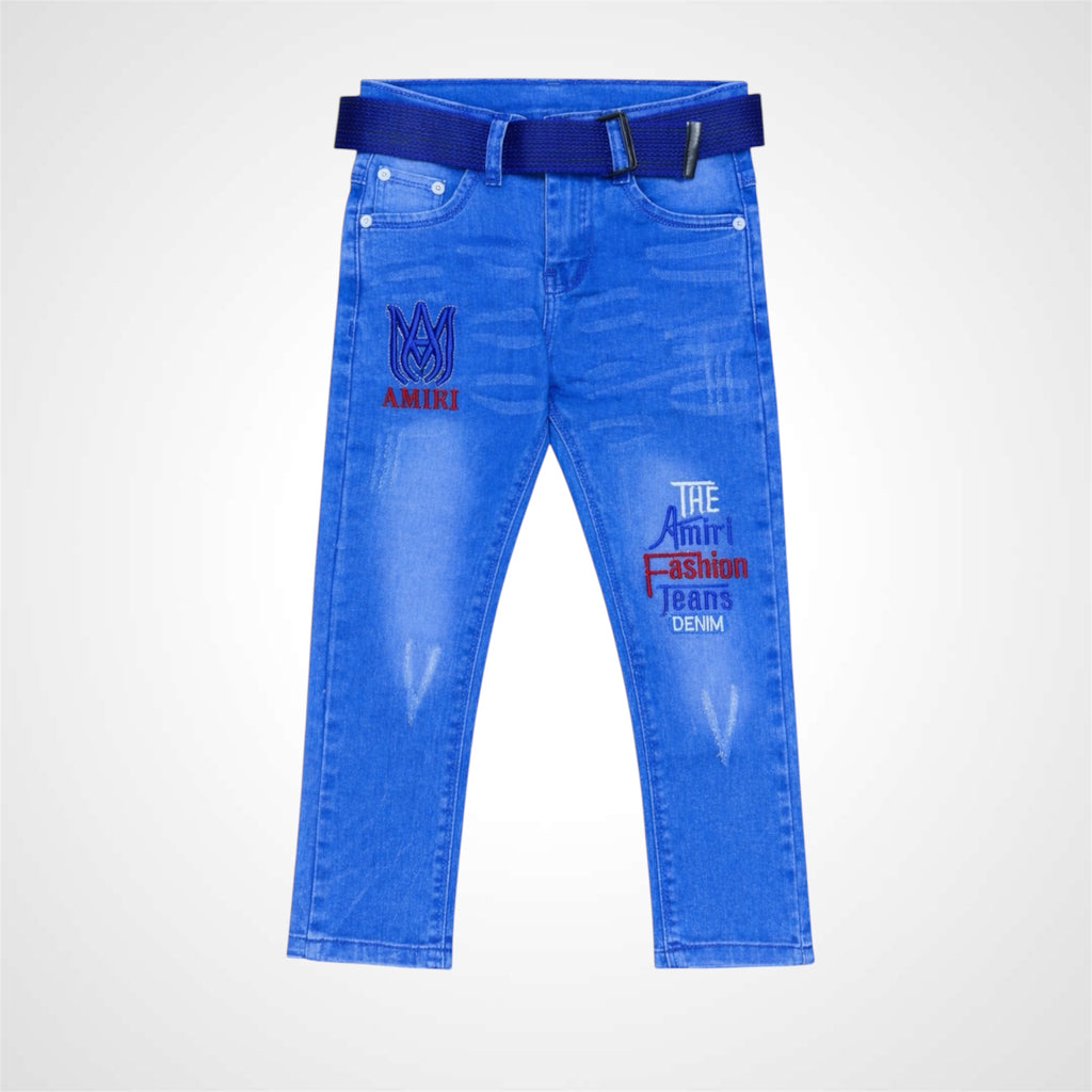 Boy's Premium Fashion Comfort Fit Jeans with signature embroidery and adjustable webbing belt 1.