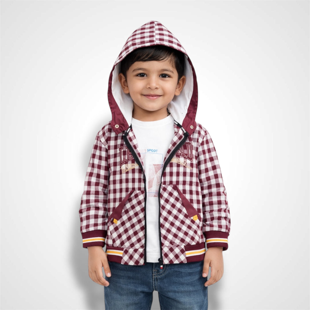 Premium kids 2-piece clothing set featuring a checkered hooded shirt and inner tee.