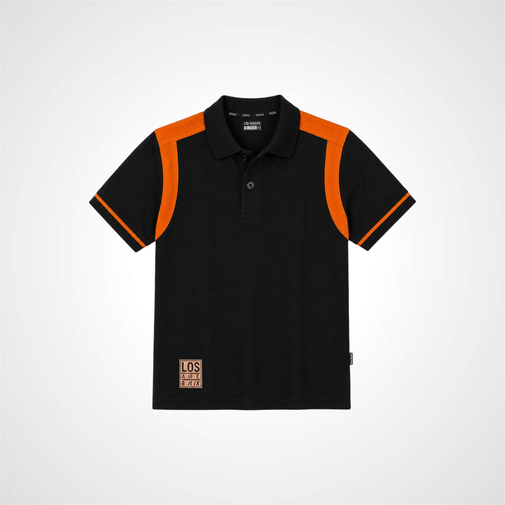 Boys premium cotton polo shirt with sporty contrast design and button collar.