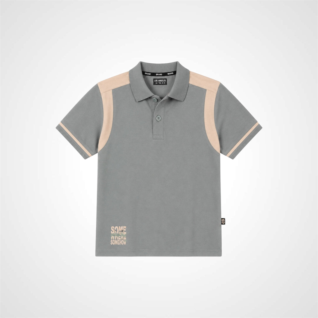 Boys premium cotton polo shirt with sporty contrast design and button collar.