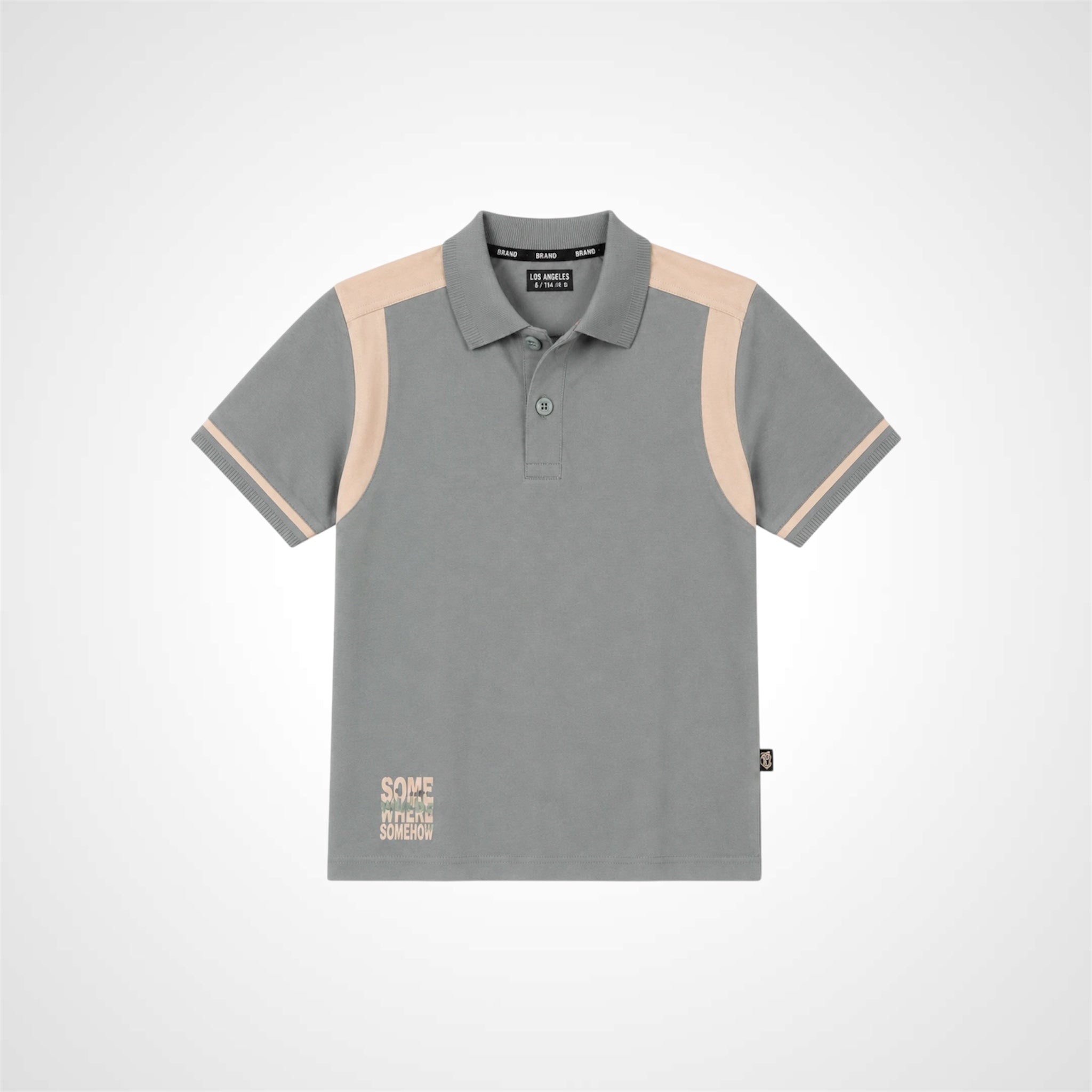 Boys premium cotton polo shirt with sporty contrast design and button collar.