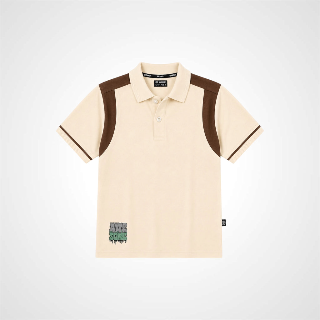 Boys premium cotton polo shirt with sporty contrast design and button collar.
