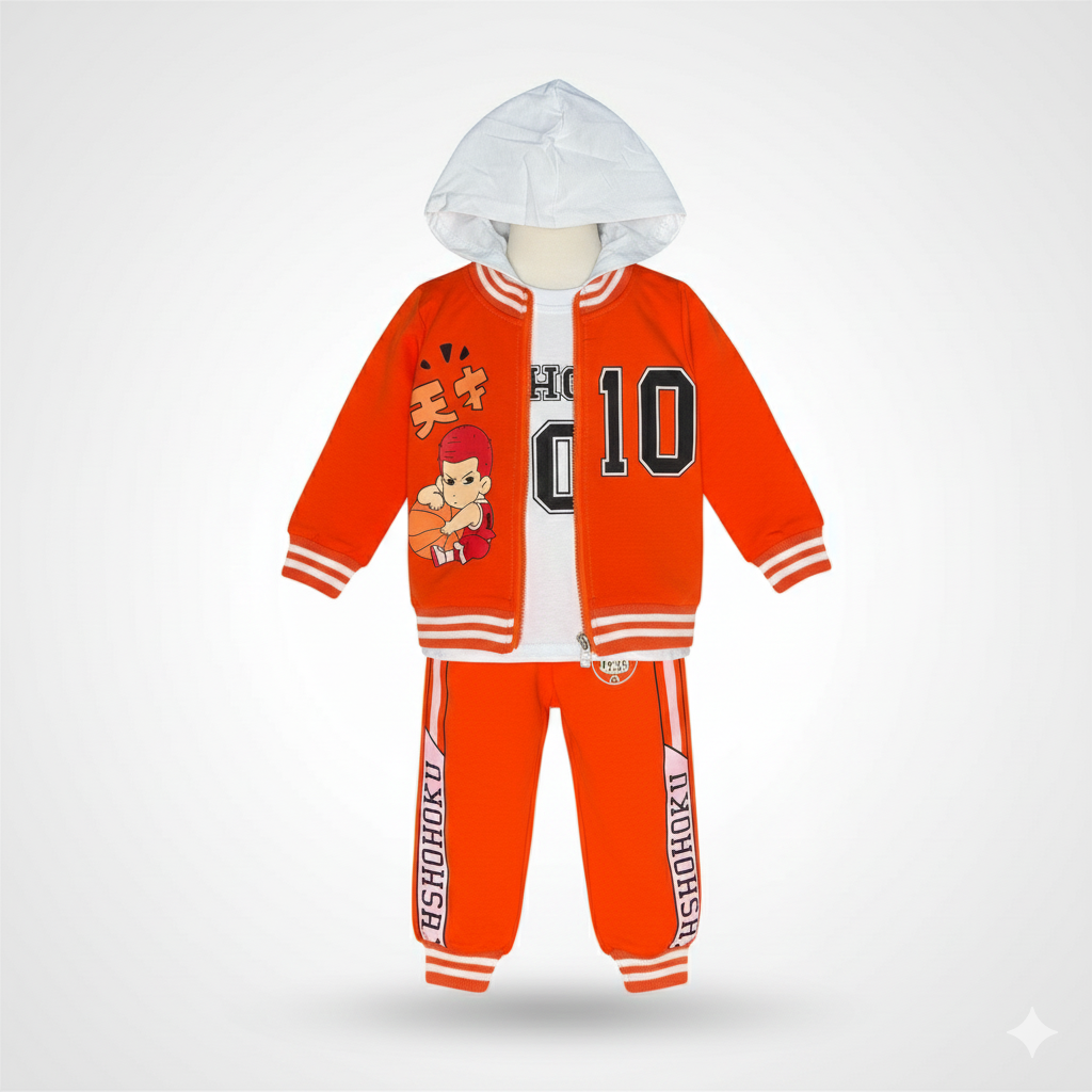 Premium Hanamichi Sakuragi Kids/Baby Tracksuit - Orange Shōhoku Basketball Jacket and Joggers Set 1
