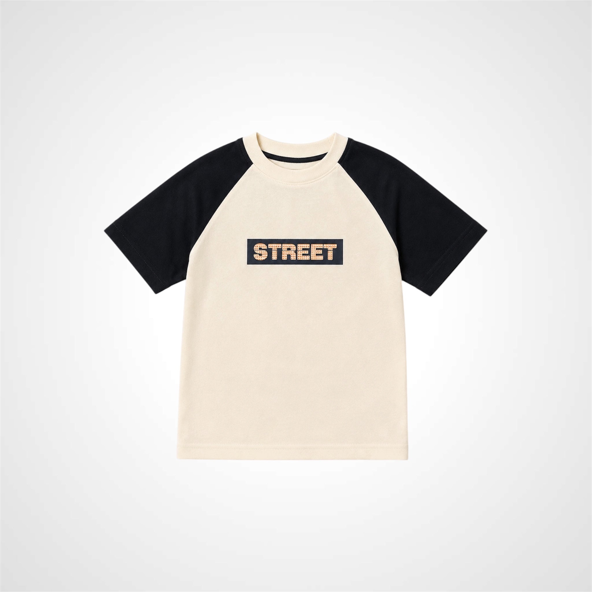 Kids graphic raglan t-shirt with street print for casual wear.