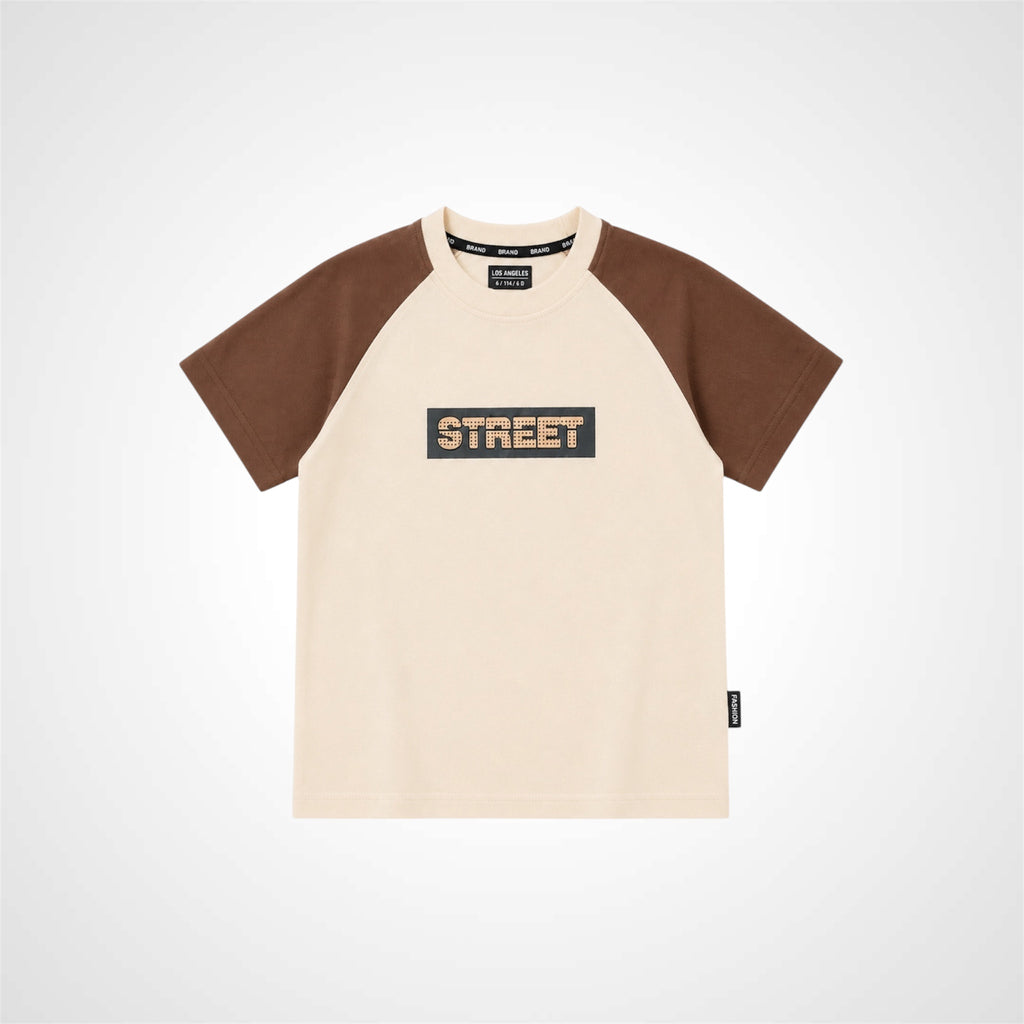 Kids graphic raglan t-shirt with street print for casual wear.