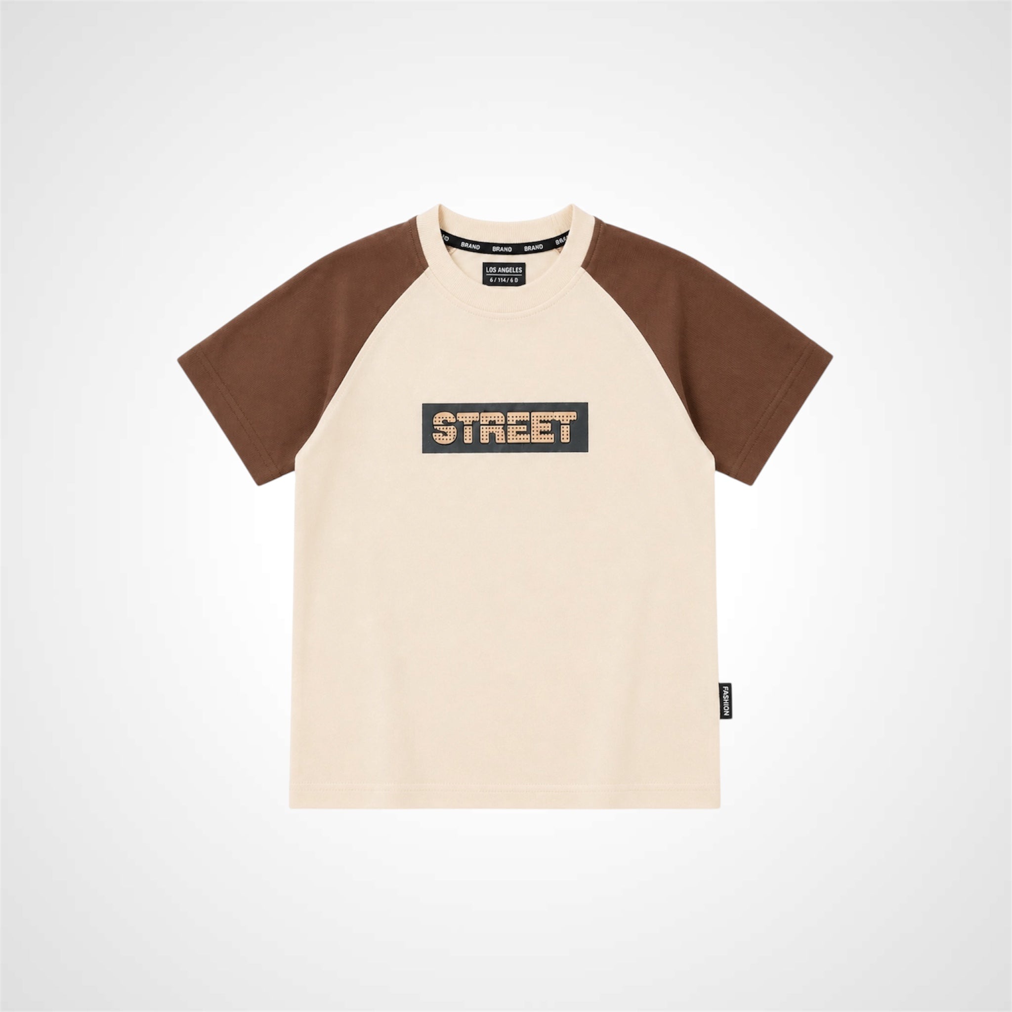 Kids graphic raglan t-shirt with street print for casual wear.