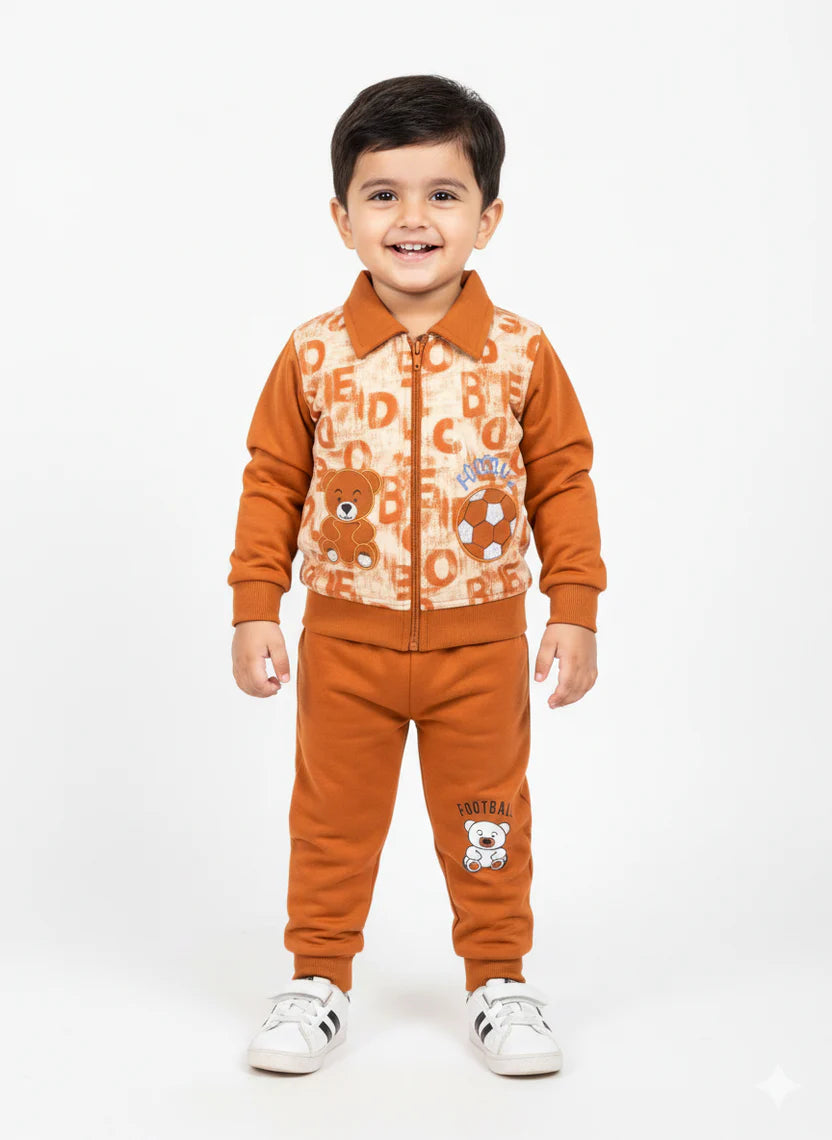 Toddler Boys 2-Piece Football Bear Graphic Tracksuit in orange 