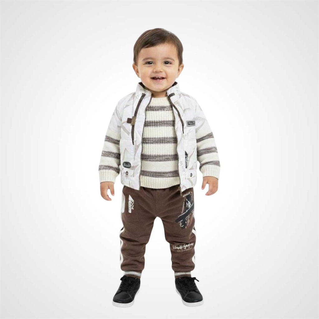 Toddler Boys' Puffer Vest, Striped Sweater, and Graphic Jogger Set