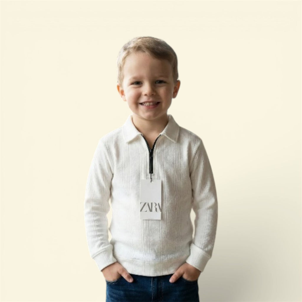 Premium Beige Textured Quarter-Zip Sweater for Boys